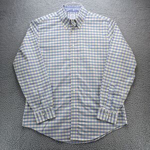 Brooks Brothers Shirt Mens Large Yellow Blue 1818 Regent Oxford Supima Cotton